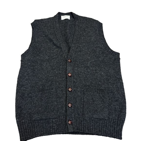 Vintage The Moors Lord Jeff Mens Gray Shetland Wool Cardigan Sweater Vest USA XL - Picture 1 of 7